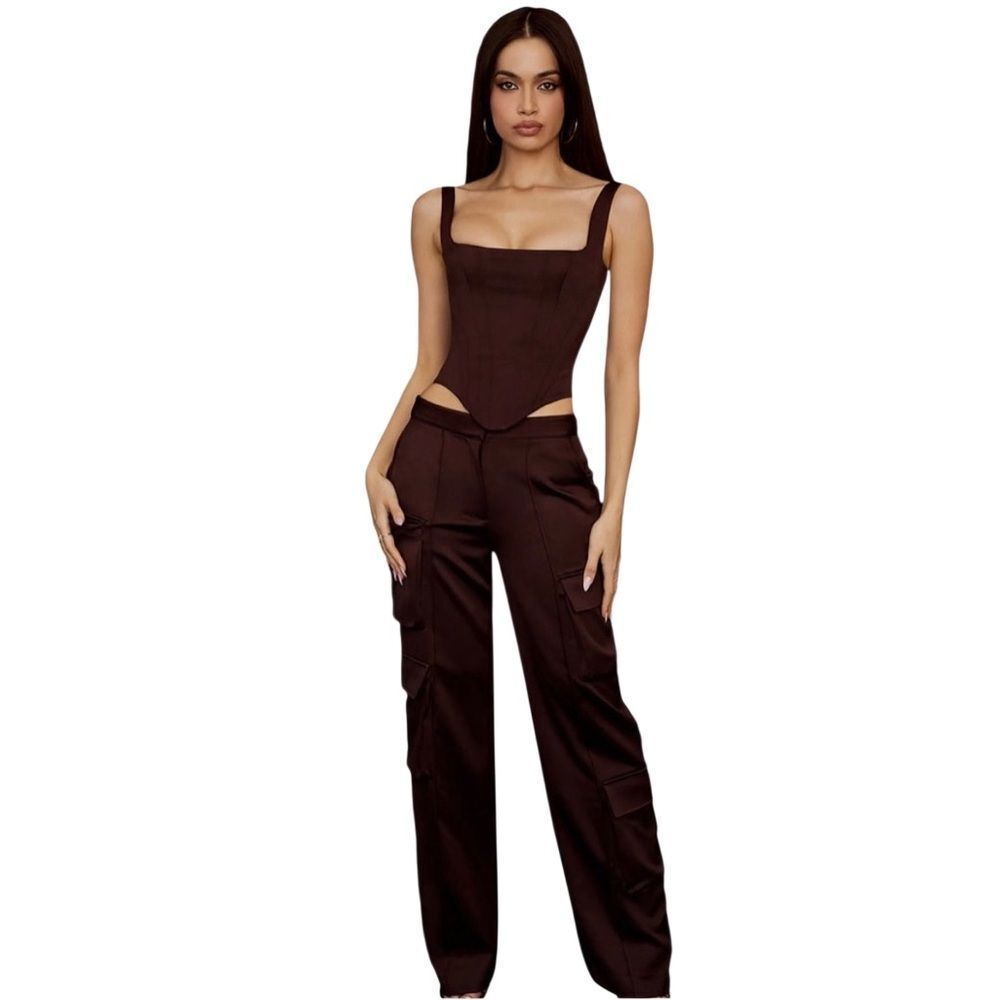 House of CB London “Daria” Cargo Trousers – Chocolate Brown